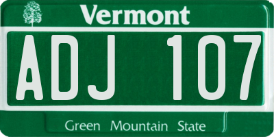 VT license plate ADJ107