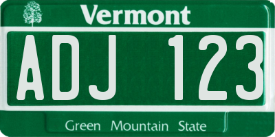 VT license plate ADJ123