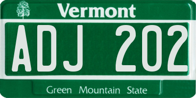 VT license plate ADJ202