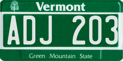 VT license plate ADJ203