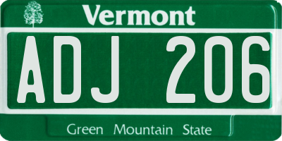 VT license plate ADJ206