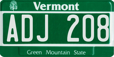 VT license plate ADJ208