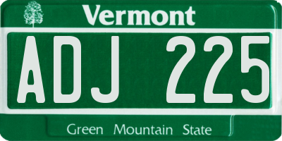 VT license plate ADJ225