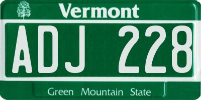 VT license plate ADJ228