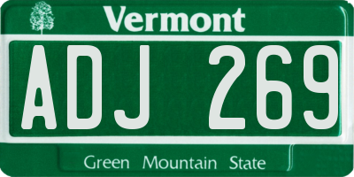 VT license plate ADJ269