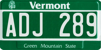 VT license plate ADJ289