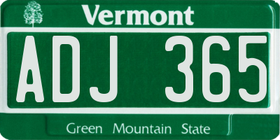 VT license plate ADJ365