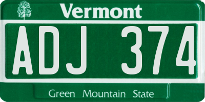 VT license plate ADJ374