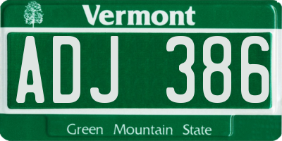 VT license plate ADJ386