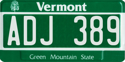 VT license plate ADJ389