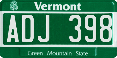 VT license plate ADJ398
