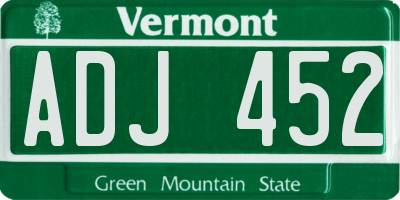 VT license plate ADJ452