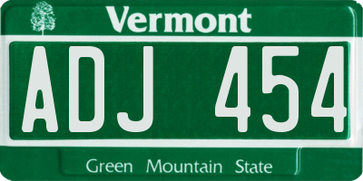 VT license plate ADJ454