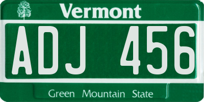 VT license plate ADJ456