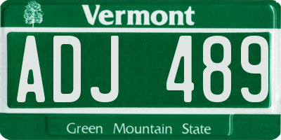 VT license plate ADJ489