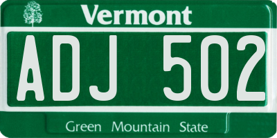 VT license plate ADJ502