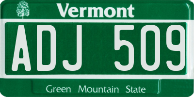 VT license plate ADJ509