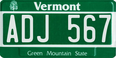 VT license plate ADJ567