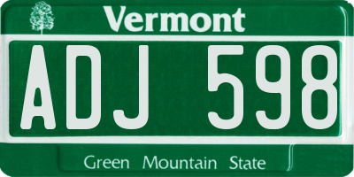 VT license plate ADJ598