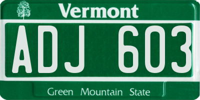 VT license plate ADJ603