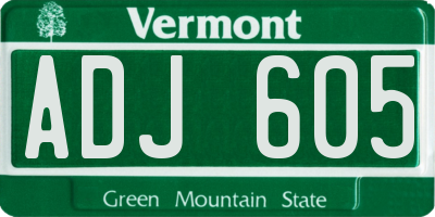 VT license plate ADJ605