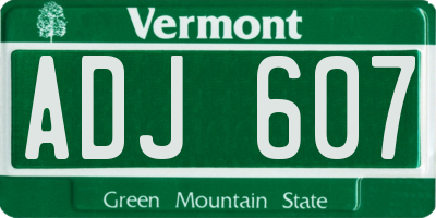 VT license plate ADJ607