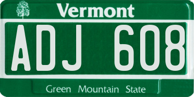 VT license plate ADJ608