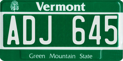 VT license plate ADJ645