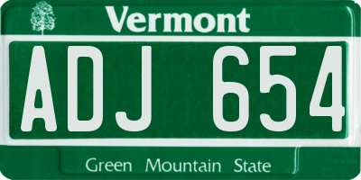 VT license plate ADJ654