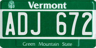 VT license plate ADJ672