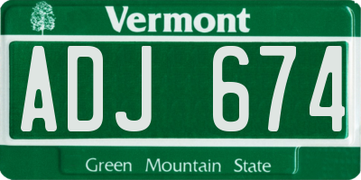 VT license plate ADJ674