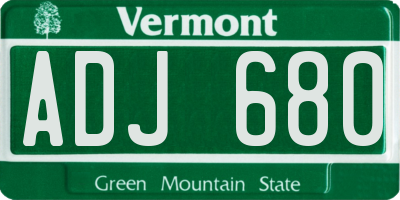 VT license plate ADJ680