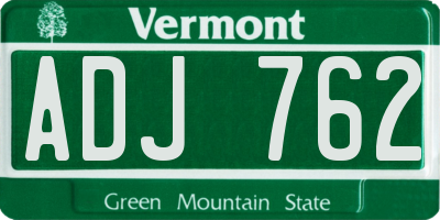 VT license plate ADJ762