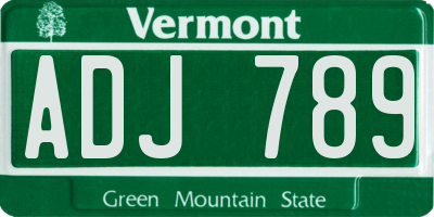 VT license plate ADJ789