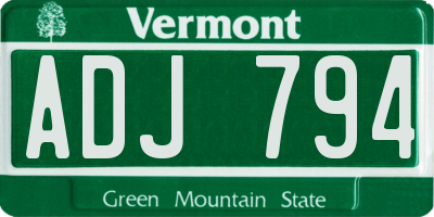 VT license plate ADJ794