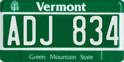 VT license plate ADJ834