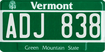 VT license plate ADJ838