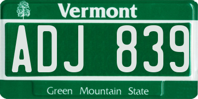 VT license plate ADJ839