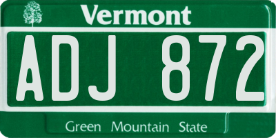 VT license plate ADJ872