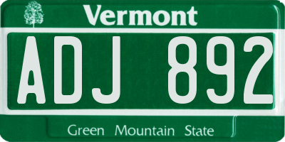 VT license plate ADJ892