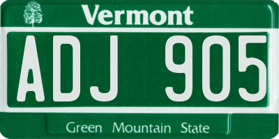 VT license plate ADJ905