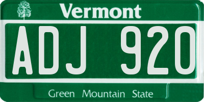 VT license plate ADJ920