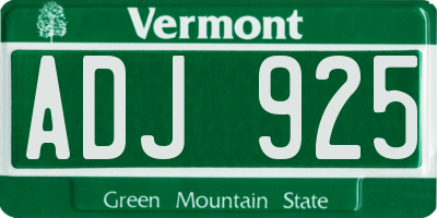 VT license plate ADJ925