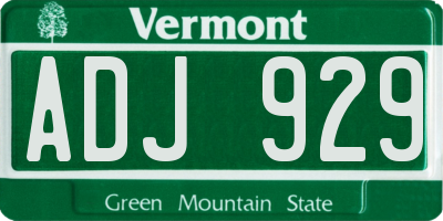 VT license plate ADJ929