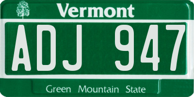 VT license plate ADJ947