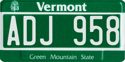 VT license plate ADJ958