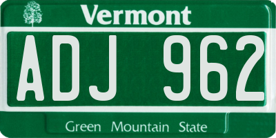VT license plate ADJ962