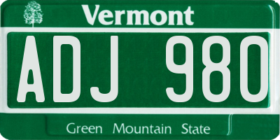 VT license plate ADJ980