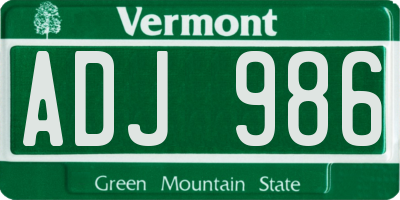 VT license plate ADJ986
