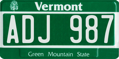VT license plate ADJ987